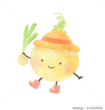 麦わら帽子をかぶったかわいい玉ねぎのイラスト 113107638