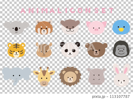 かわいい動物の顔のベクターイラストセット。アイコン、動物園 113107787