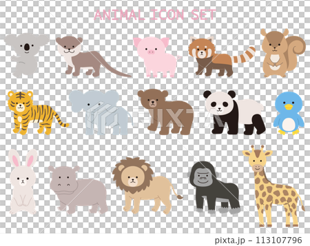 可愛動物的向量插圖集。圖示, 動物園 113107796