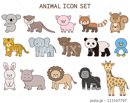 かわいい動物のベクターイラストセット。アイコン、動物園 113107797