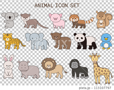 かわいい動物のベクターイラストセット。アイコン、動物園 113107797
