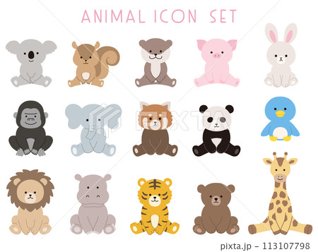 お座りしている動物のベクターイラストセット。アイコン、動物園、座る 113107798