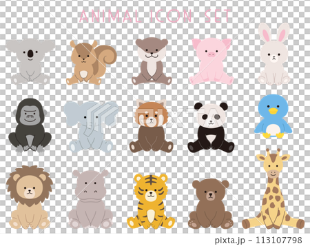お座りしている動物のベクターイラストセット。アイコン、動物園、座る 113107798