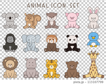 坐著的動物的向量插圖集。圖示, 動物園, 坐 113107799
