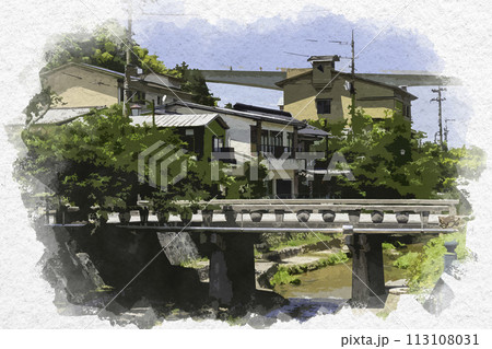 水彩画風 玉造温泉 玉湯川 島根県松江市 水彩画風 玉造温泉 玉湯川 島根県松江市 113108031