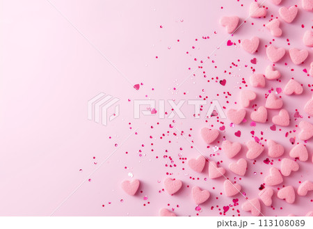 A pink heart shaped objects on pink background A pink heart shaped objects on pink background 113108089