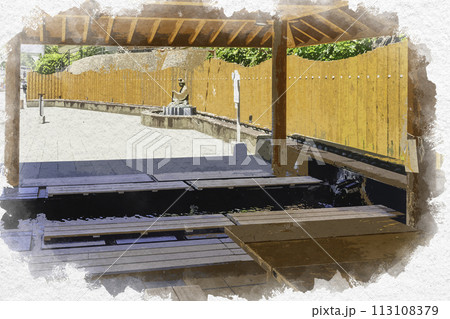 水彩画風　玉造温泉　姫神広場　足湯　島根県松江市 113108379