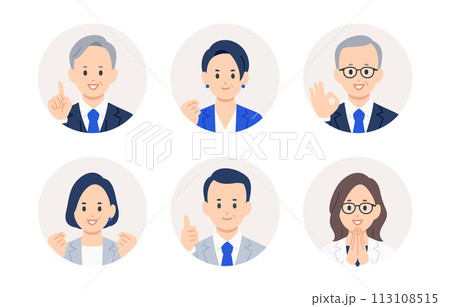 ポジティブな経営者・管理職の顔アイコンセット【人物ベクターイラスト素材】 ポジティブな経営者・管理職の顔アイコンセット【人物ベクターイラスト素材】 113108515