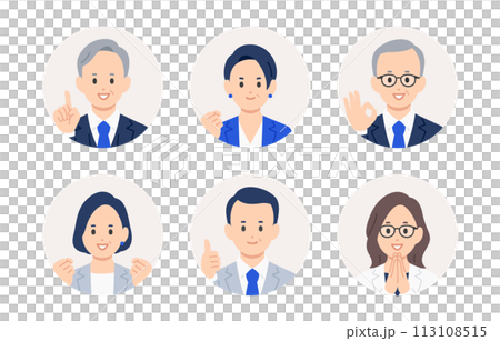 ポジティブな経営者・管理職の顔アイコンセット【人物ベクターイラスト素材】 ポジティブな経営者・管理職の顔アイコンセット【人物ベクターイラスト素材】 113108515