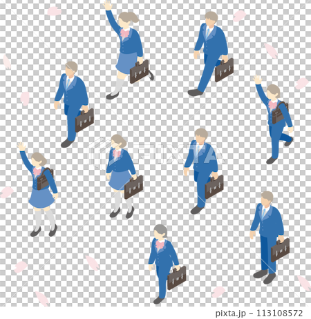 Isometric bird's eye view people male female student diversity illustration material set Isometric bird's eye view people male female student diversity illustration material set 113108572