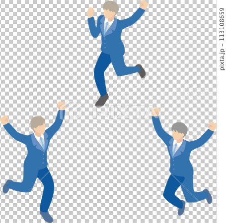 Isometric bird's eye view person male student jumping happy illustration material set Isometric bird's eye view person male student jumping happy illustration material set 113108659