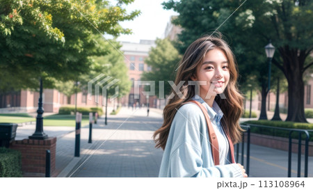 キャンパスにいる女子大生 113108964