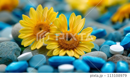 Yellow daisies and pills 113108979
