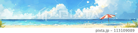 夏の海とビーチパラソル AI画像 夏の海とビーチパラソル AI画像 113109089