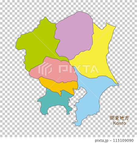 關東地區及關東地區各縣地圖，色彩鮮豔明亮 113109090