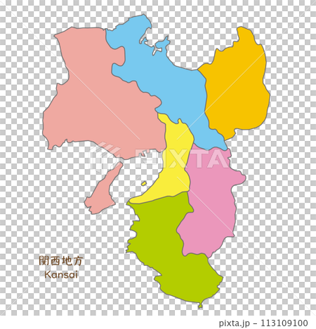 色彩鮮豔的關西地區地圖以及關西地區各縣 113109100