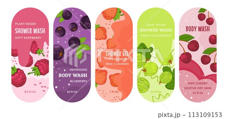 Sticker design set for shower gel package design 113109153
