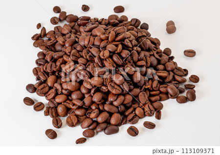 Photo of a Heap of Freshly Roasted Coffee Beans Photo of a Heap of Freshly Roasted Coffee Beans 113109371