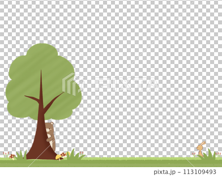 熊和兔子的框架從樹上偷看 113109493