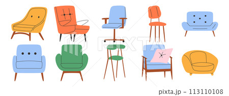 Set of trendy armchairs in scandinavian style. Modern comfortable furniture 113110108