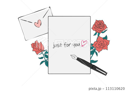 赤いバラと「just for you」と書かれた手紙 113110620
