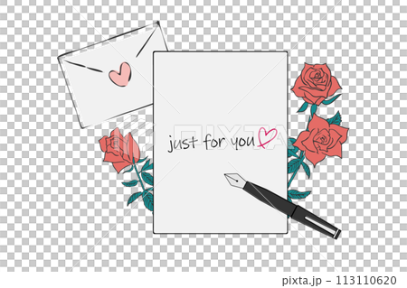 赤いバラと「just for you」と書かれた手紙 113110620