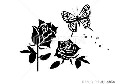 バラと蝶のシルエットイラスト 113110630