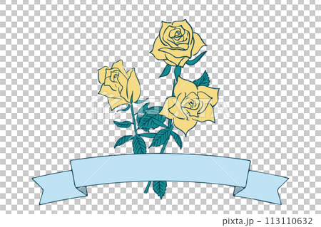 リボンバナーのついた黄色いバラの花束 113110632