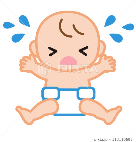 泣いている赤ちゃんのシンプルなイラスト 113110695