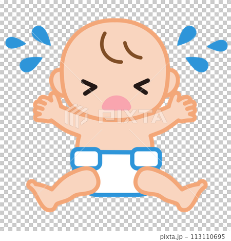 泣いている赤ちゃんのシンプルなイラスト 113110695