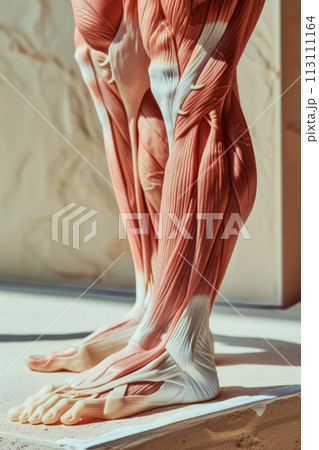 Detailed anatomical image of the muscles of the lower leg and foot, vertical poster for studying anatomy at an institute or college Detailed anatomical image of the muscles of the lower leg and foot, vertical poster for studying anatomy at an institute or college 113111164