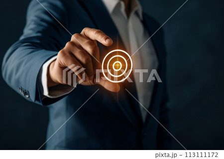 Confident Businessman  happy executive colleagues partners having conversation discussing standing in Modern corporate office 113111172