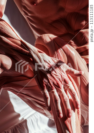 The structure of the muscle fibers of the hand and lower leg abstract model on a white background, muscle tissue and fibers, studying anatomy in an institute or college 113111185
