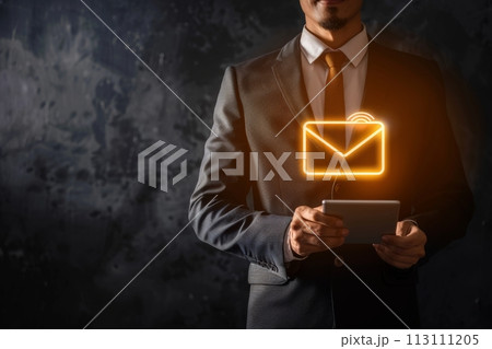 Confident Businessman  happy executive colleagues partners having conversation discussing standing in Modern corporate office 113111205