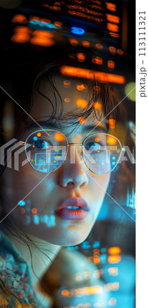 Vertical poster with a close-up face of a...のイラスト素材 [113111321] - PIXTA
