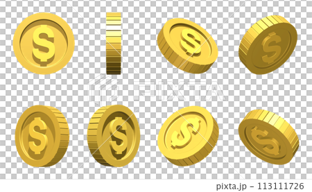gold dollar coin different angles 3D image gold dollar coin different angles 3D image 113111726