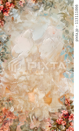 Vertical postcard concept on beautiful floral background, art nouveau style postcard for congratulations with copy space Vertical postcard concept on beautiful floral background, art nouveau style postcard for congratulations with copy space 113111866