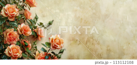 Banner with beautiful roses for decoration of invitations for weddings, anniversaries or meetings, copy space for concept 113112108