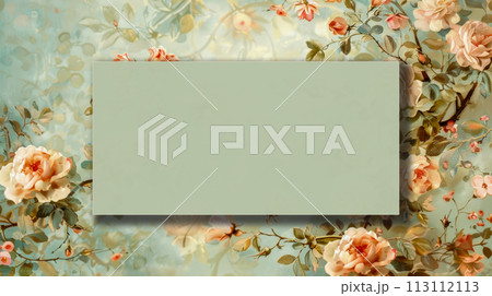 Idea for a card or invitation with space for concept, drawing with beautiful roses in vintage art deco style, concept for invitation to a meeting or event 113112113