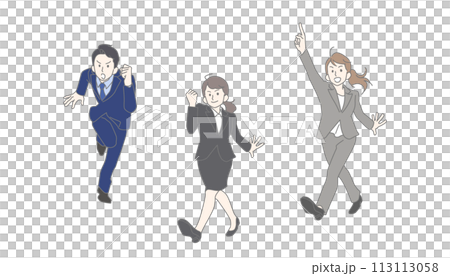 Full body illustration set of a businessman moving forward Full body illustration set of a businessman moving forward 113113058