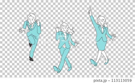 Full body illustration set of a businessman moving forward Full body illustration set of a businessman moving forward 113113059