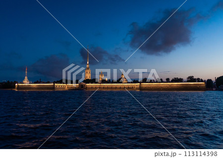 Russia. Saint-Petersburg. July 8, 2023. Night view of the Peter and Paul Fortress. 113114398