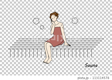 A cute sauna-loving woman enjoying the sauna in the sauna room Toto Sauna Girl Simple Illustration 113114578