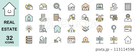 不動産に関するラインアイコンセット 　カラー 113114596