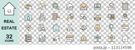 不動産に関するラインアイコンセット 　カラー 113114596