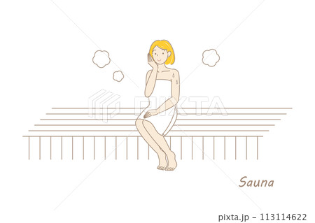 サウナ室でサウナを楽しんでいるサウナ好きの可愛い女性 整う サウナ女子 シンプル イラスト ベクター サウナ室でサウナを楽しんでいるサウナ好きの可愛い女性 整う サウナ女子 シンプル イラスト ベクター 113114622