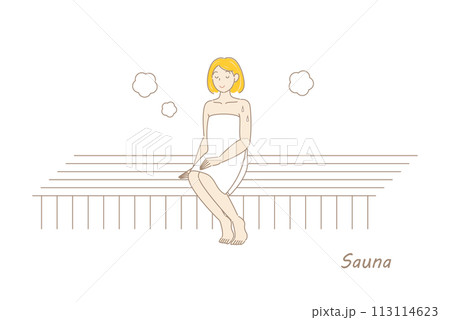 サウナ室でサウナを楽しんでいるサウナ好きの可愛い女性 整う サウナ女子 シンプル イラスト ベクター サウナ室でサウナを楽しんでいるサウナ好きの可愛い女性 整う サウナ女子 シンプル イラスト ベクター 113114623
