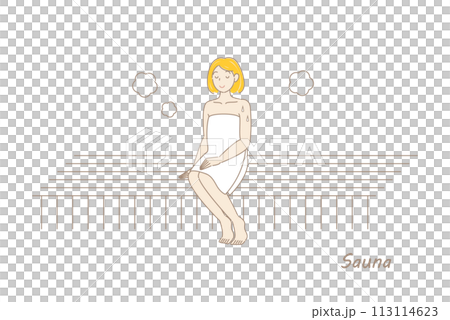 A cute sauna-loving woman enjoying the sauna in the sauna room Getting ready Sauna girl Simple Illustration Vector 113114623