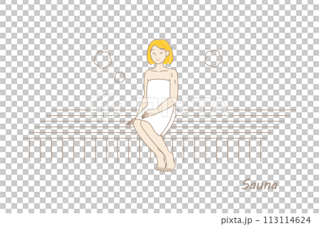 A cute sauna-loving woman enjoying the sauna in the sauna room Getting ready Sauna girl Simple Illustration Vector 113114624