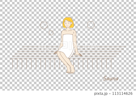 A cute sauna-loving woman enjoying the sauna in the sauna room Getting ready Sauna girl Simple Illustration Vector A cute sauna-loving woman enjoying the sauna in the sauna room Getting ready Sauna girl Simple Illustration Vector 113114626